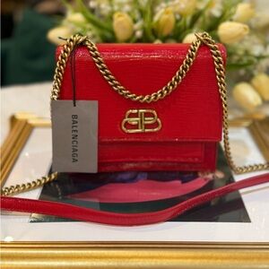 Balenciaga Red Crossbody Bag with Gold Chain